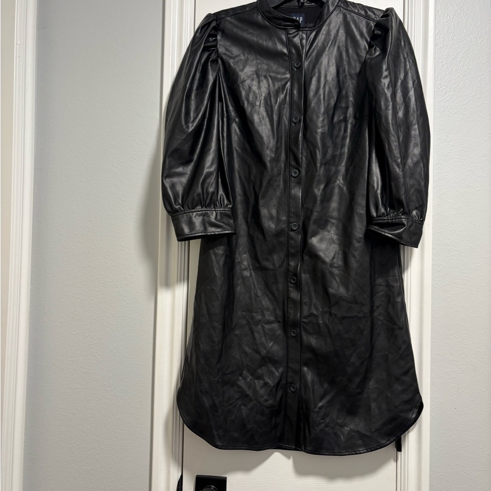 GAP Black Faux Leather Women's Button Down Dress